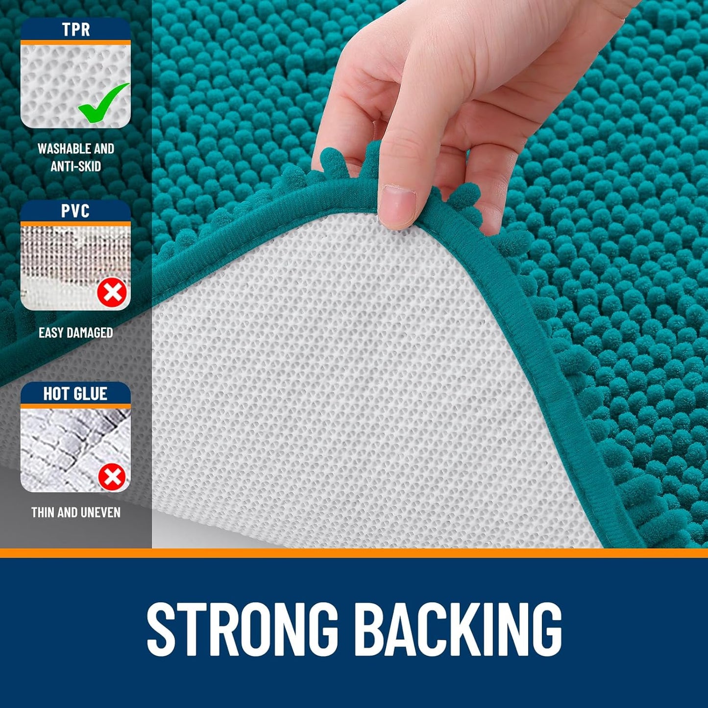 OLANLY Bathroom Runner Rug - Soft Absorbent Chenille with Rubber Backing | 47x24, Deep Lake Color