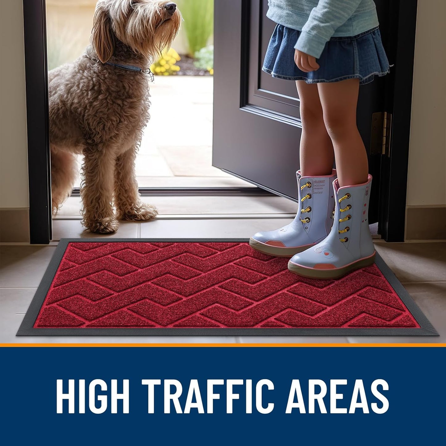 OLANLY Waterproof Front Door Mat - All-Season, Easy Clean Herringbone Design | Wine Red, 29.5x17 Inches