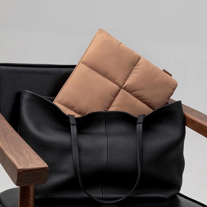 Comfyable Puffy Laptop Sleeve 15 16 Inch, Quilted Puffer Laptop Carrying Case for Women, Pillow Pouch Compatible for MacBook Air M5 & MacBook Pro M5 Pro/Max 2026, Brown