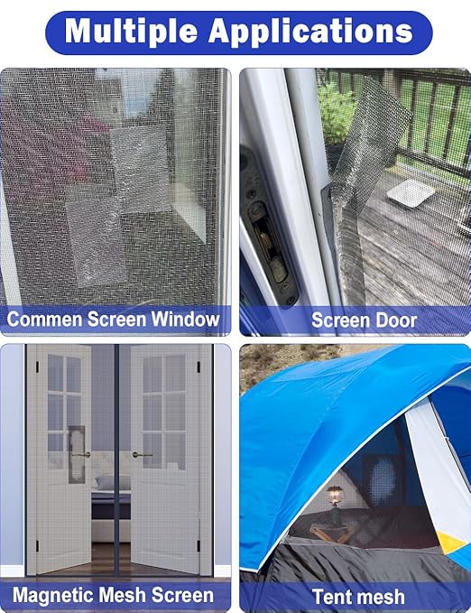 WOHOHOHO Window Screen Repair Tape, 4 in X 40 FT (480IN) Grey Screen Patch Repair Kit, 3-Layer Strong Adhesive Invisible Screen Tape Mesh Repair for Windows, Doors Garage Mosquito Net Magnetic Screen