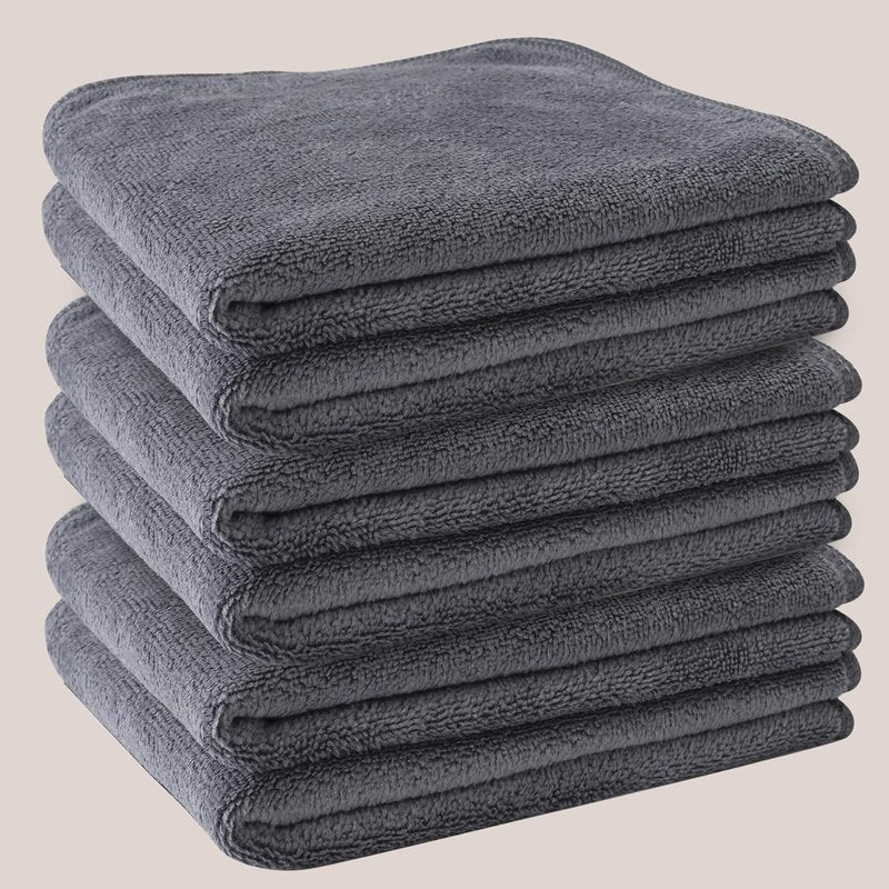 Reusable Makeup Remover Cloths - 12x12 Inch Microfiber Towels | 6 Pack Fast-Drying Grey Face Washcloths