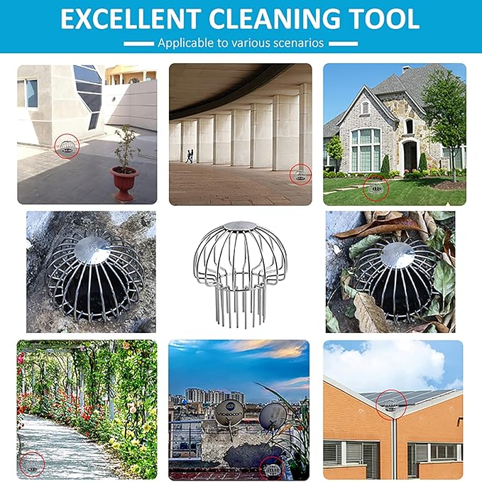 Gutter Guard 304 Stainless Steel Outdoor Roof Drain Anti-Blocking Line Cap, Mushroom Type Drainage Gutter Guard Filter, Gutter Cleaning Tool, for Stops Leaves Seeds and Other Debris,2in ï¼4pcsï¼