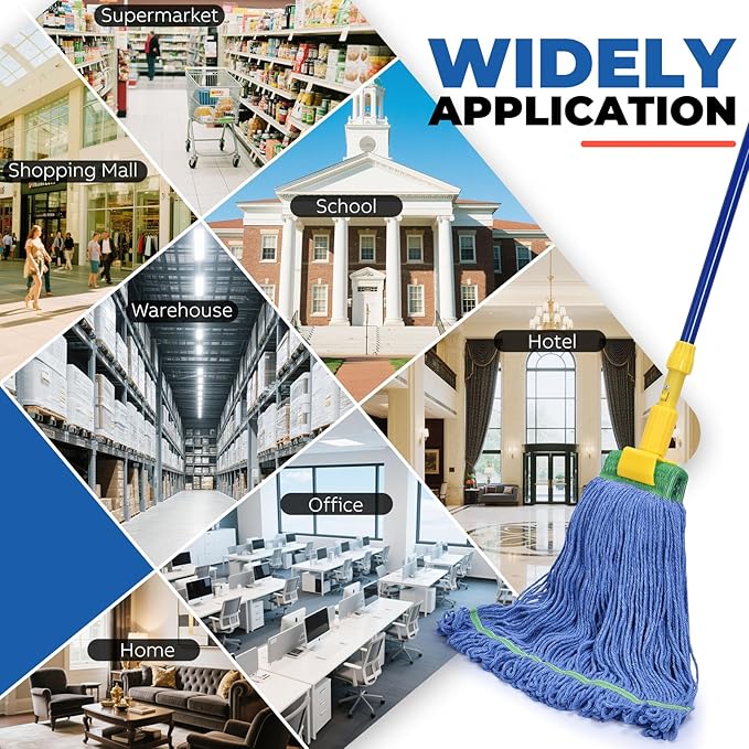 Onesimus 24 oz Heavy Duty Mop Head Replacement, 5 Inch Headband for Quick Change Handle, Blue Loop-End Cotton Blend String Wet Dry Floor Mop Refill, Large Size, Case Pack of 12 Pcs