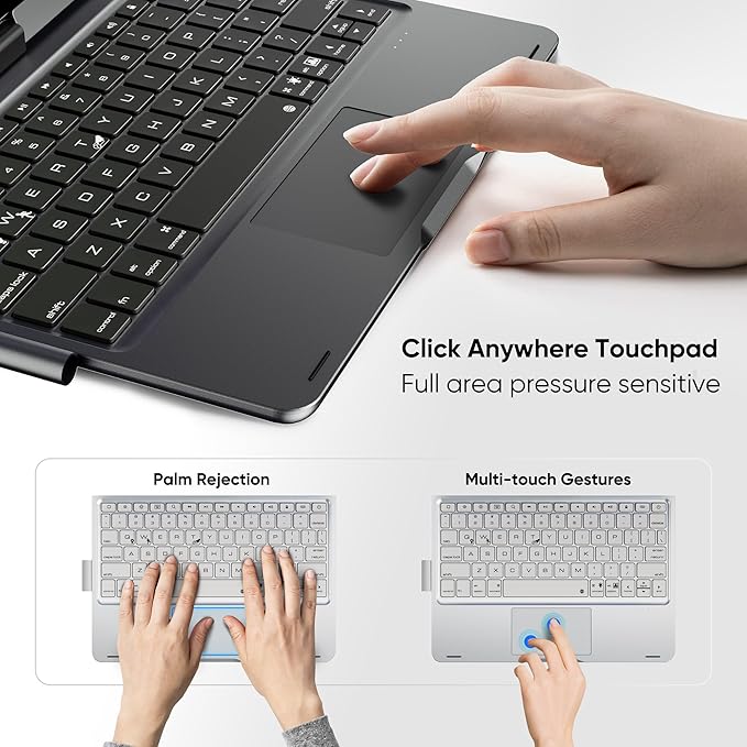 doqo Keyboard Case for iPad 11th (A16,2025) & iPad 10th (2022) 11-inch, 360° Rotating Wireless Keyboard with Multi-Touch Trackpad, 7-Color Backlit Slim Protective Cover (Black)