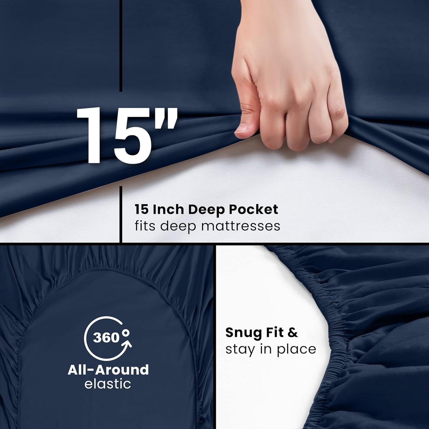 Utopia Bedding Twin XL Fitted Sheets - Soft Brushed Microfiber with Deep Pockets - Navy (Pack of 2)