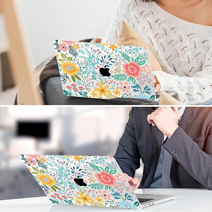 TWOLSKOO for MacBook Air 13 inch Case M5 2026 M4 2025 M3 M2 2024-2022 A3449 A3240 A3113 A2681, Plastic Hard Shell & Keyboard Cover & Screen Film for MacBook Air 13.6 inch Case, Abstract Flower