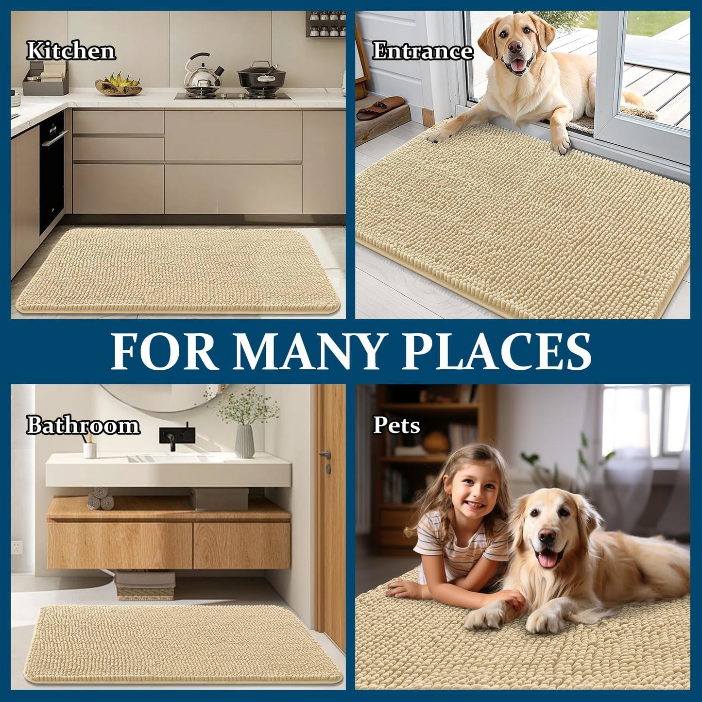 OLANLY Dog Door Mat - Absorbent Non-Slip Chenille Mat for Muddy Paws | 47x17 Inches, Quick Dry Design