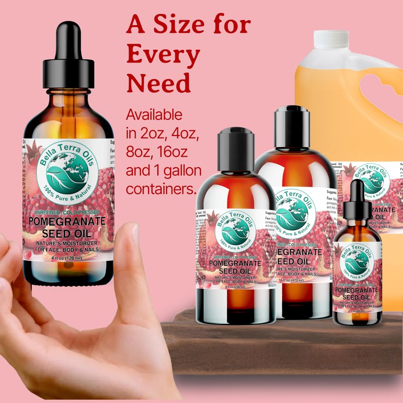 Bella Terra Oils - Organic Pomegranate Seed Oil 16 oz - Revel in the Essence of Punicic Acid & Ellagic Acid, Nature’s Gift for Radiant & Nourished Skin