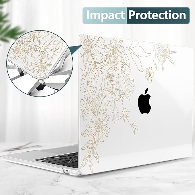 TWOLSKOO Compatible with MacBook Air 13 inch Case M5 2026 M4 2025 M3 M2 2024-2022 A3449 A3240 A3113 A2681, Plastic Hard Shell & Keyboard Cover for MacBook Air 13.6 inch Case, Monoline Floral