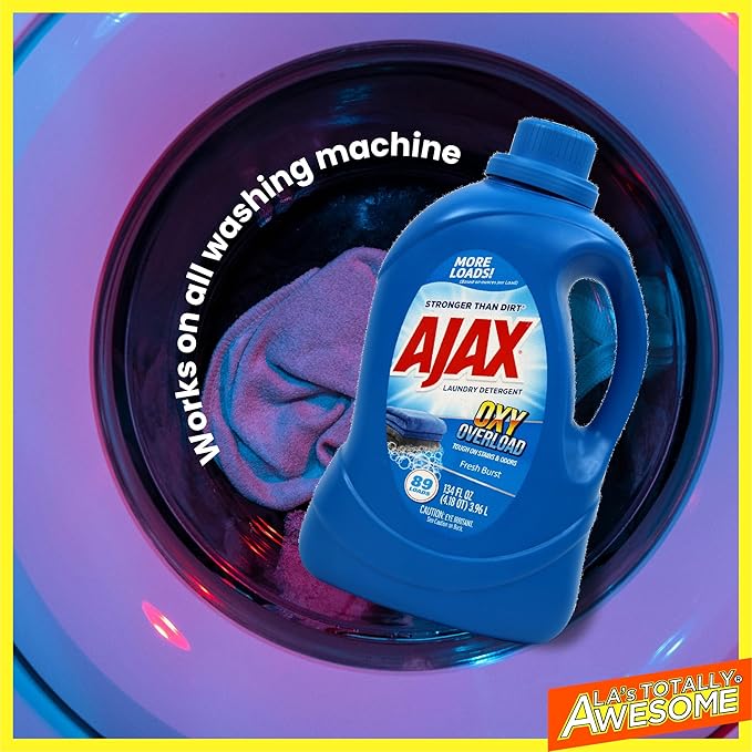 Ajax Oxy Overload Liquid Laundry Detergent, 134oz (Pack of 4) â Totally Awesome Cleaner with Deep Cleaning, Stain & Odor Removing power, HE Compatible, 178 Loads, Fresh Burst Scent