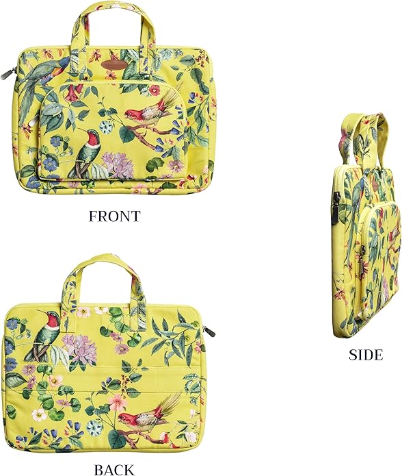 Maison d'Hermine Laptop Bag with Pocket Upto 13.5 inch Stain and Water Repellent Cotton Canvas Spring Summer (Eden - Yellow)