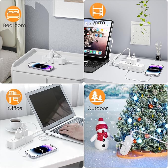 Covozon 3ft Extension Cord, 3 Outlets Small Power Strip, Mountable Power Strip Weatherproof, for Home, Outdoor, Travel.