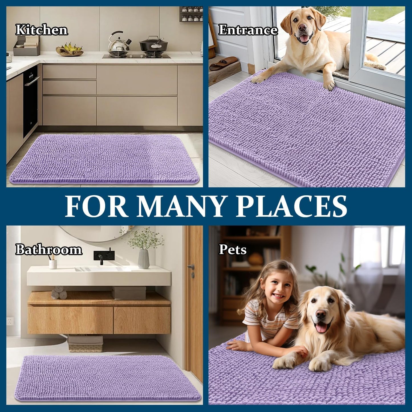 OLANLY Dog Door Mat - Absorbent Non-Slip Washable Doormat for Muddy Paws | 36x24, Lavender