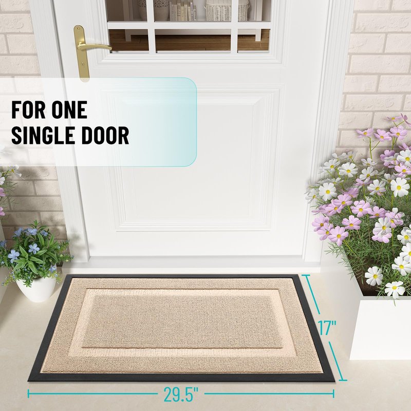 OLANLY Front Door Mat Indoor Outdoor Entrance, Waterproof All-Season, All-Weather Doormat, Sturdy Natural Rubber, Low Profile, Easy Clean Patio Porch Entryway Mat, 35x23, Off-White
