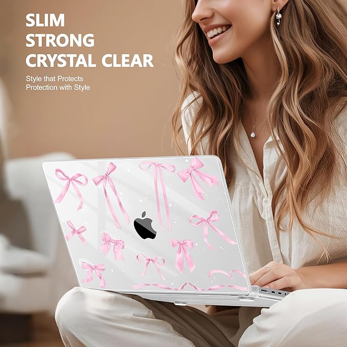 Lepeoac for MacBook Pro 16 inch Case 2021 2022 2023 2024 Release A3186 A3403 M4 A2991 M3 A2780 M2 A2485 M1 Pro/Max, Hard Shell Case with Screen Protector & Keyboard Cover, Bowknot