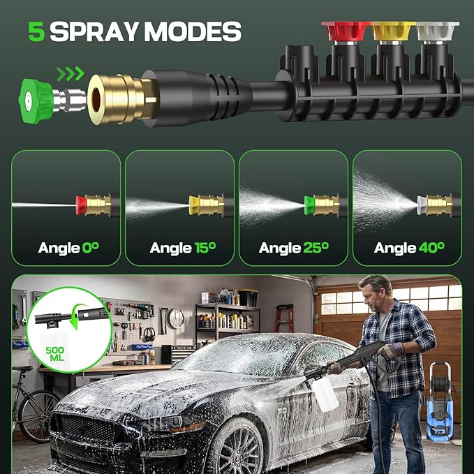 commownerππ¨π°ππ« πππ¬π‘ππ« πππππππ Portable with 20FT Pipe, 4 Nozzle Set for Home/Cars/Fences/Windows, Blue
