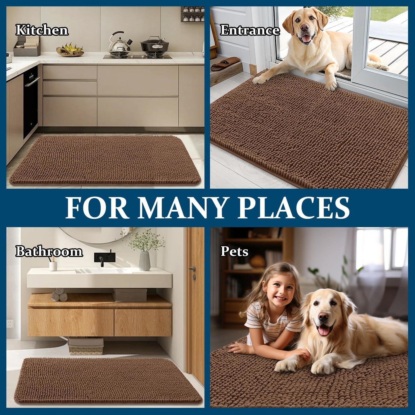 OLANLY Dog Door Mat - Absorbent Non-Slip Mud Mat for Indoor Use | 30x20 Mocha, Quick Dry Chenille