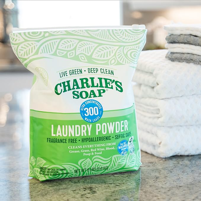 Charlieâs Soap Laundry Powder (300 Loads, 2 Pack) Hypoallergenic Deep Cleaning Washing Powder Detergent â Eco-Friendly, Safe, and Effective