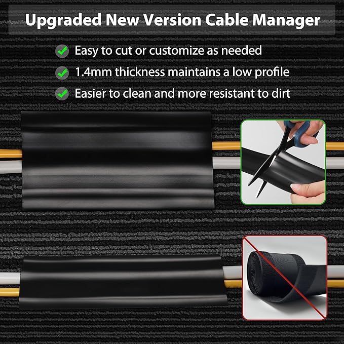 8.2ft Cord Cover Floor, Soft PVC Cord Covers for Wires on Floor, Self-Adhesive Cord Hider, Cable Management Wire Protector for Commercial Office Carpet/Floors/Wall Off White