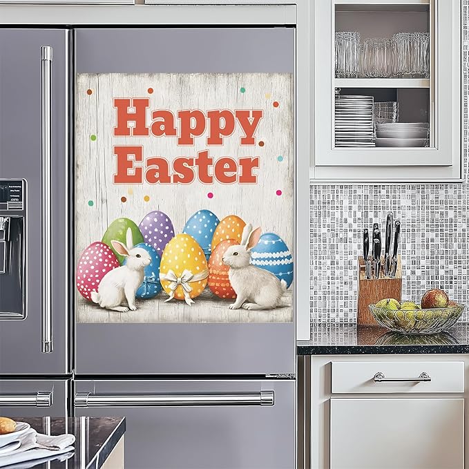 NYZE Happy Easter Dishwasher Magnets Cover, Bunny Dishwasher Magnetic Sticker Decorative, Reusable Dish Washer Cover for Dishwashers (Bunnies & Eggs)