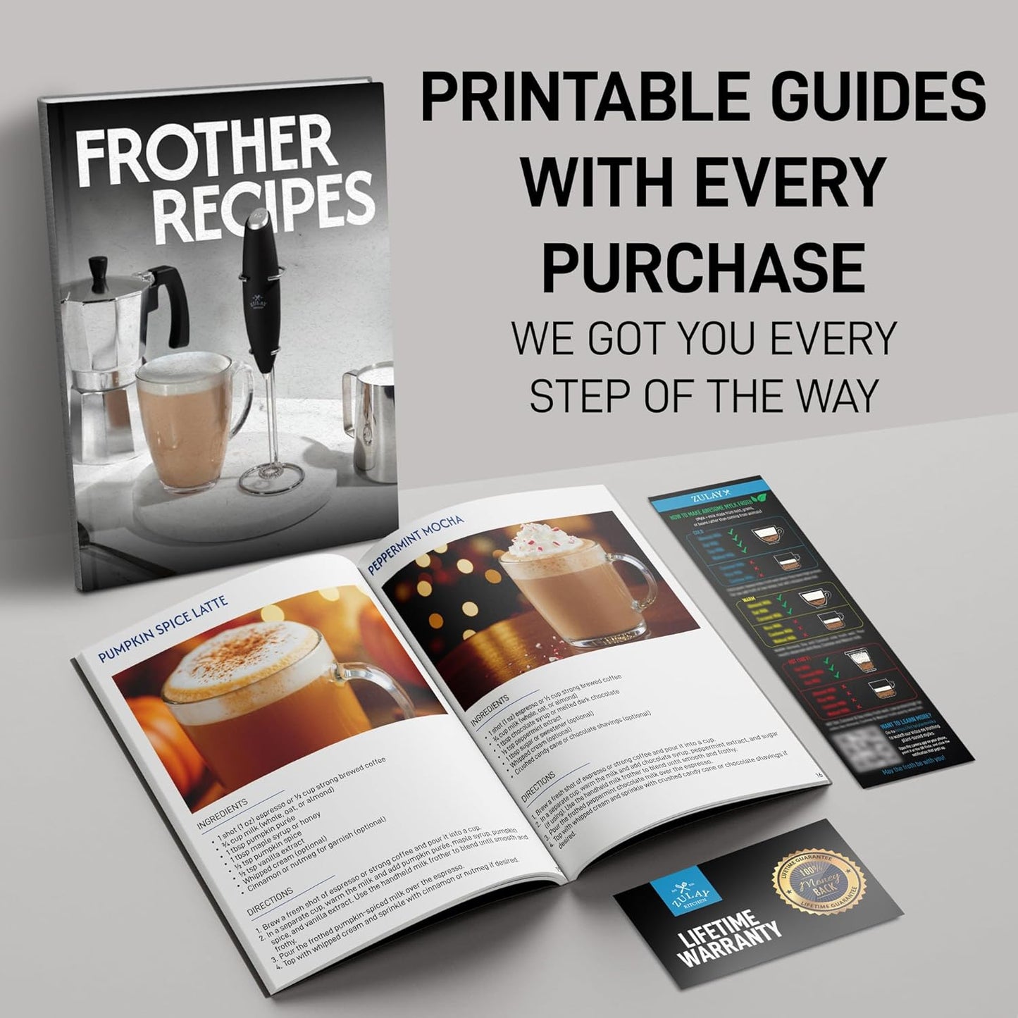 Zulay Milk Frother Wand - Mini Handheld Stainless Steel Drink Mixer for Coffee & Lattes - Black