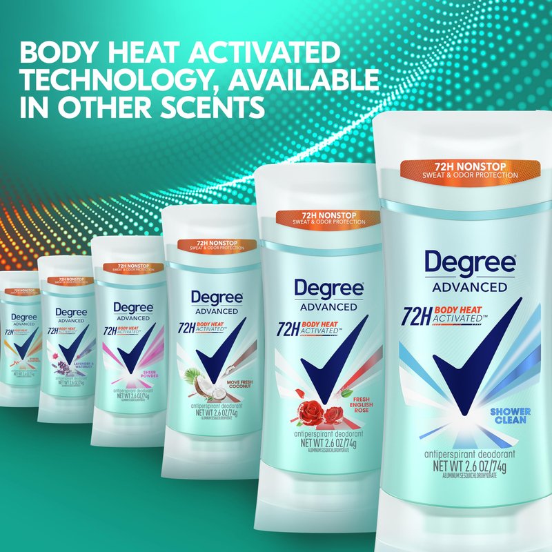 Degree Antiperspirant Deodorant Shower Clean Pack of 36 72-Hour Sweat & Odor Protection Antiperspirant for Women with Body Heat Activated Technology 0.5 oz