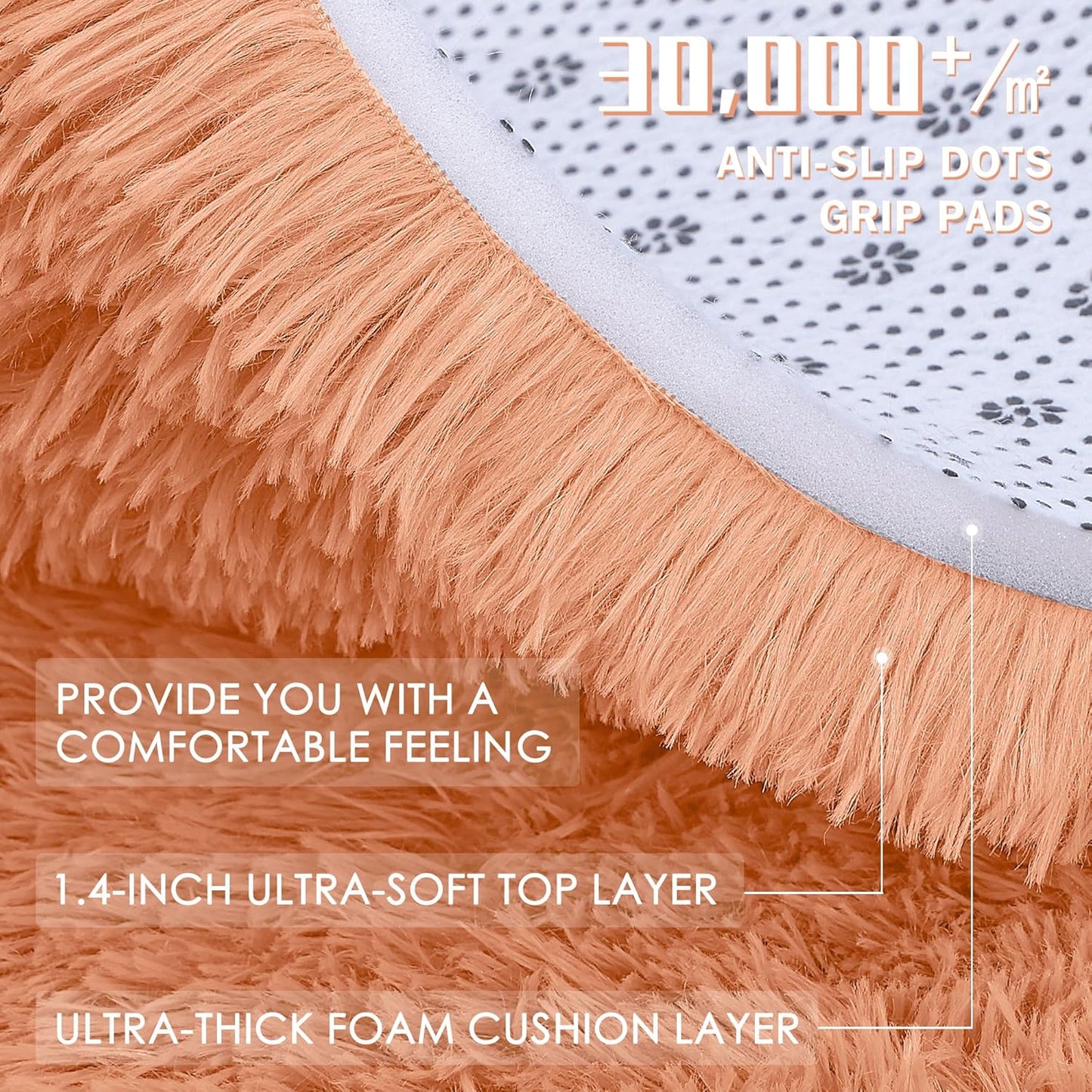 OLANLY Large 5x7 Machine Washable Area Rug - Soft Fluffy Shaggy Carpet for Living Room & Bedroom | Muted Orange