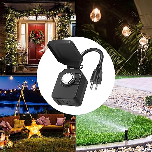 BN-LINK 24 Hour Heavy Duty Mechanical Timer, Outdoor Timer Outlet Waterproof with 30 Minutes Intervals, 1 Grounded Outlets for Christmas Lights Pool Pump,15A 1/2HP, ETL Listed(2 Pack)