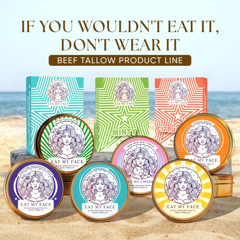 Eat My Face BEEF TALLOW Reef Safe Sunscreen SPF 30 β Non Nano Zinc Oxide β Water Resistant, Organic β Moisturizing Sunblock for Face & Sensitive Skin β 4oz Tin "If You Wouldn't Eat It, Don't Wear It!"