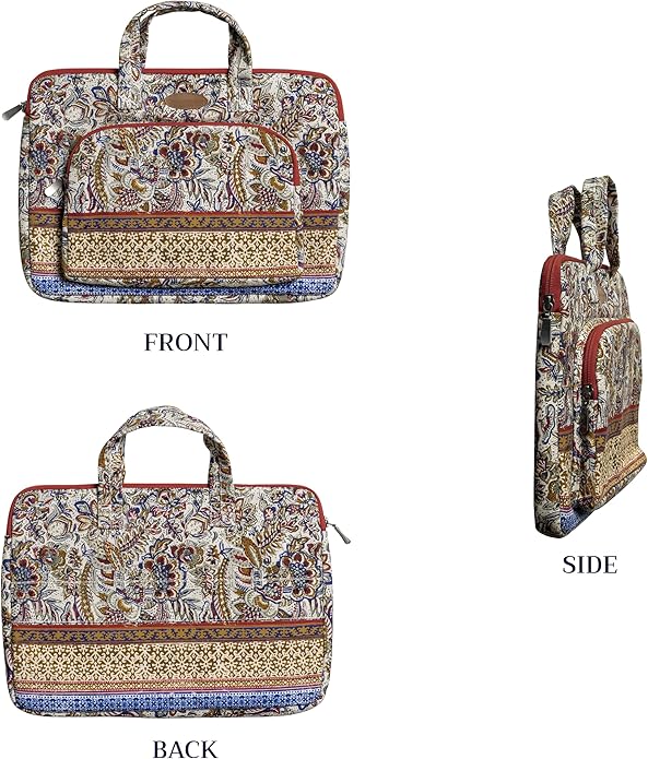 Maison d'Hermine Laptop Bag with Pocket Upto 15.5 inch Stain and Water Repellent Cotton Canvas Spring Summer (Jaipur)