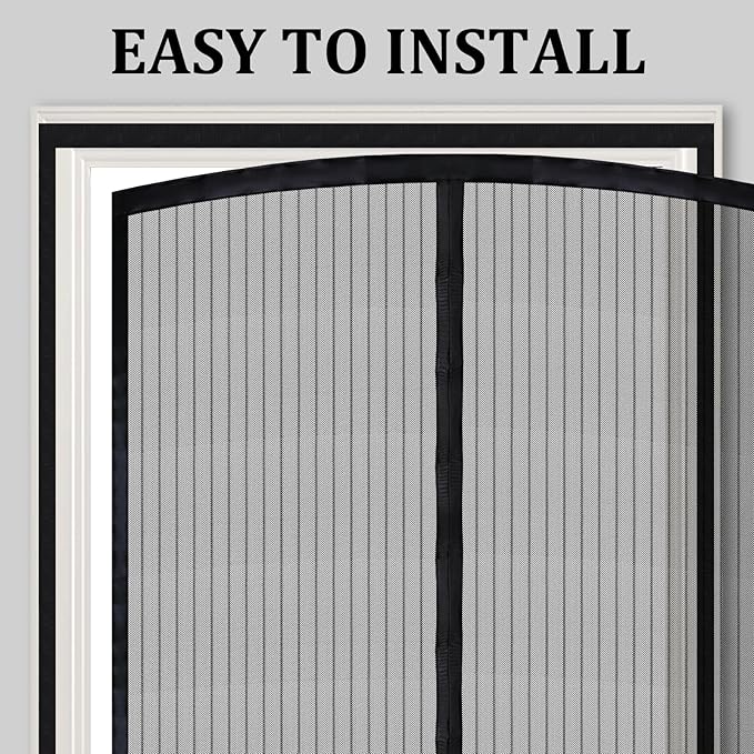 Amzjjle Magnetic Screen Door - Self Sealing, Heavy Duty, Hands Free Mesh Partition Keeps Bugs Out Let Breeze in- Pet and Kid Friendly - Keep Open Feature (Black, Fit Door Size 36 x 96 Inch)