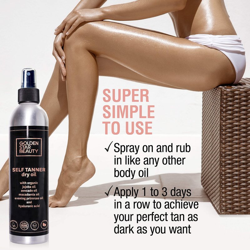 Self Tanner Oil - Natural Sunless Tanning Spray w/Hyaluronic Acid and Organic Oils, Clear Gradual Fake Tan Sprayer for Perfect Golden Glow 8.0 fl.oz