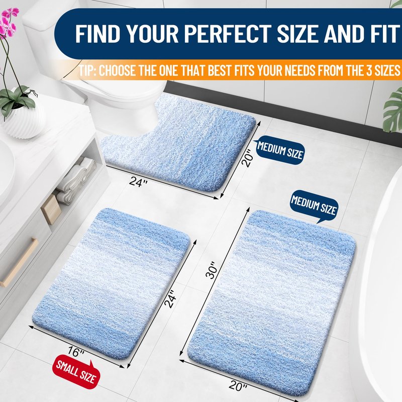 OLANLY Large Bathroom Rugs Mat 44x32, Extra Soft Absorbent Microfiber Bath Rugs, Rubber Backing, Quick Dry, Washable Bath Mats for Bathroom Floor, Tub and Shower, Home Decor Accessories, Light Blue