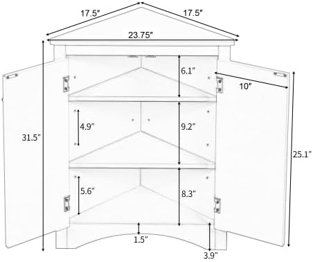 Corner Storage Cabinet with Adjustable Shelves, Triangle Bathroom & Kitchen Organizer, Freestanding Floor Cabinet for Toilet Kitchen Bathroom Cleaning Supplies (Brown)