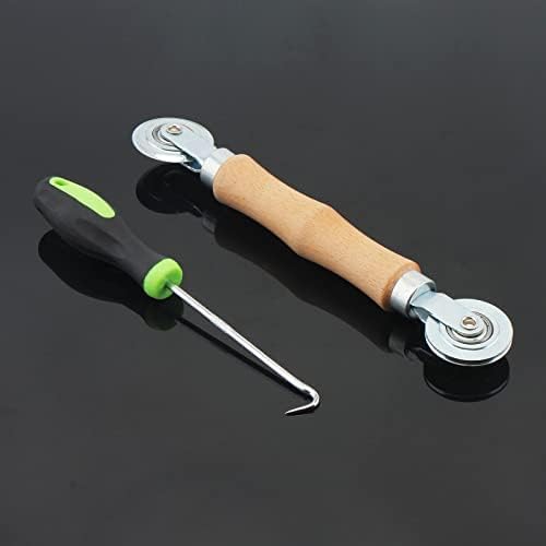 HOJLKLD Screen Repair Kit, Screen Roller Tool with Bearing Spline Roller Wooden Handle and Puller Hook for Installing Door Screen Window, 2 in 1 Screen Roller Tool Kit