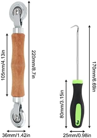 HOJLKLD Screen Repair Kit, Screen Roller Tool with Bearing Spline Roller Wooden Handle and Puller Hook for Installing Door Screen Window, 2 in 1 Screen Roller Tool Kit