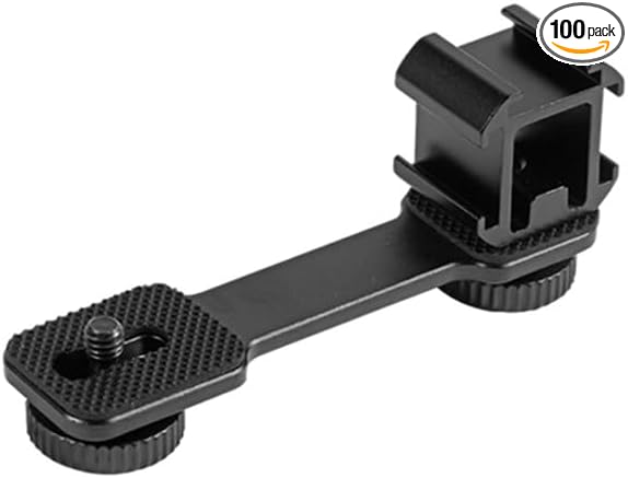TONHOKJ Triple Cold Shoe Mount Extension Bar, Aluminum Alloy Camera Flash Bracket with 1/4" Tripod Screw Adapter, Mic & LED Light Mount for DSLR, Vlogging, Livestreaming (ST-001)