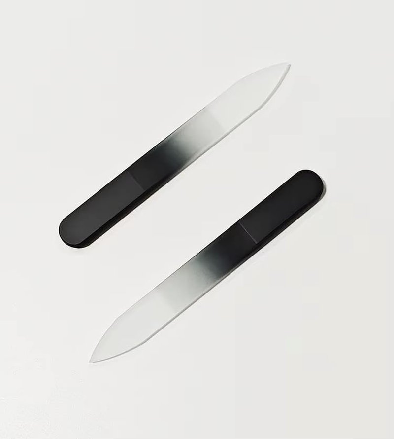 Glass Nail File Set - 3-Piece Crystal Files with Case | Includes Nail File, Cuticle Pusher & Buffer - Black Gradient