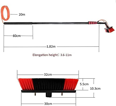 Telescopic Glass Cleaning Brush,Photovoltaic Panel Cleaning 3.6-11M Water Fed Telescopic Brush Window Clean Extendable Cleaner Conservatory Roof Cleaning Tools Photovolta,18ft/5.