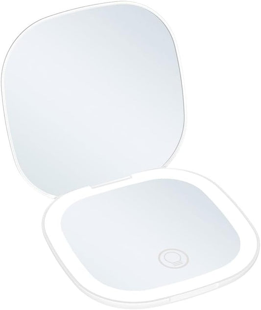 Makeup Mirror with Lights - 5X Magnifying Compact Mirror | Dimmable LED, Type-C Charging, Portable for Travel & Events