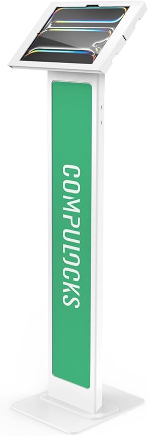 Compulocks iPad Pro M4/M5 Apex Enclosure Brandable Floor Stand – Secure Tablet Display Stand, Kiosk Mount, Stand for Touchscreen Tablets, Digital Signage, POS Display - White