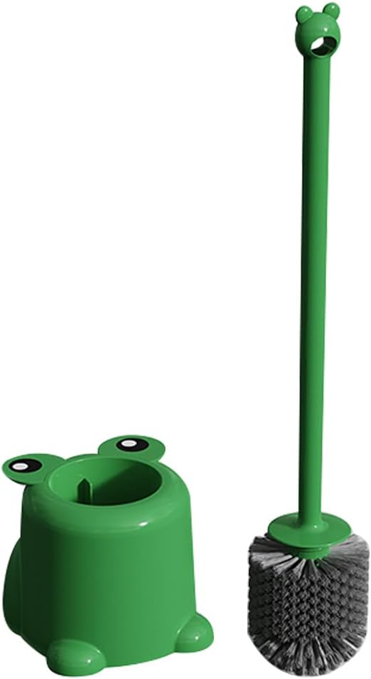 Beaupretty Frog Toilet Brush with Holder Set Long Handle Soft Bristles Cute Cartoon Frog Design Efficient Toilet Cleaning for Home Office Bathroom