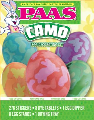 PAAS Camo Egg Decorating Kit - Complete Easter Egg Dye Set with 276 Stickers & 8 Food-Safe Dye Tablets