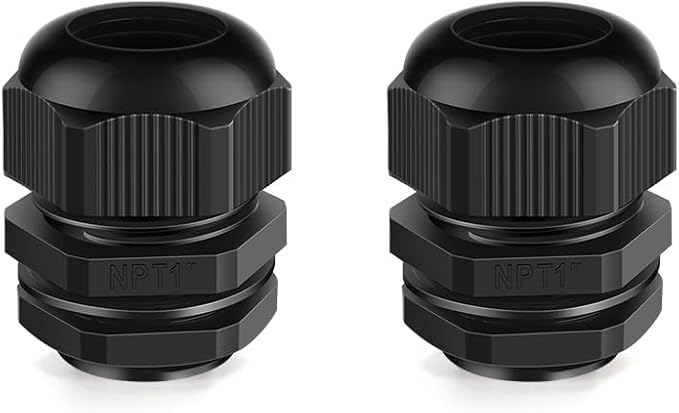 CGELE Cable Gland 2 Pack 1" NPT Waterproof Adjustable Connector Strain Relief Cord Connectors Joints Nylon with Gaskets…