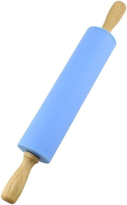 Skiennix Silicone Rolling Pin - Non-Stick Dough Roller with Wooden Handle | Perfect for Baking Pastry, Pizza, and Cookies