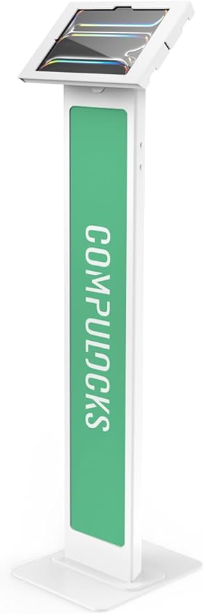 Compulocks iPad Pro M4/M5 Apex Enclosure Brandable Floor Stand – Secure Tablet Display Stand, Kiosk Mount, Stand for Touchscreen Tablets, Digital Signage, POS Display - White