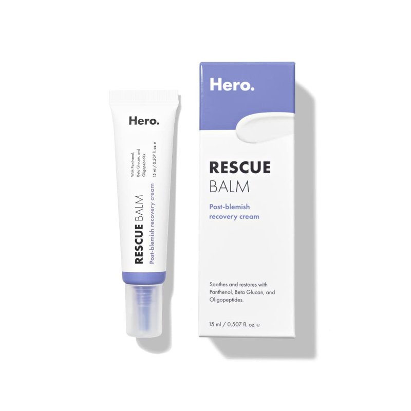Hero Cosmetics Rescue Balm Post-Blemish Recovery Cream - Intensive Nourishing and Calming for Dry, Red-Looking Skin - Dermatologist Tested (15 ml, 0.5 fl. oz)