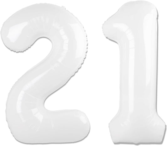 Number 21 Balloon by Party Essentials - 40 Inch White Birthday Decoration for 21st Celebration