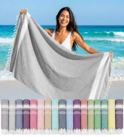 LANE LINEN Beach Towel, Oversized Beach Towel 39"x71", Lightweight Beach Essentials for Women, Large Pool Towel, Absorbent & Quick Dry, Sand Free Beach Towel - Alloy