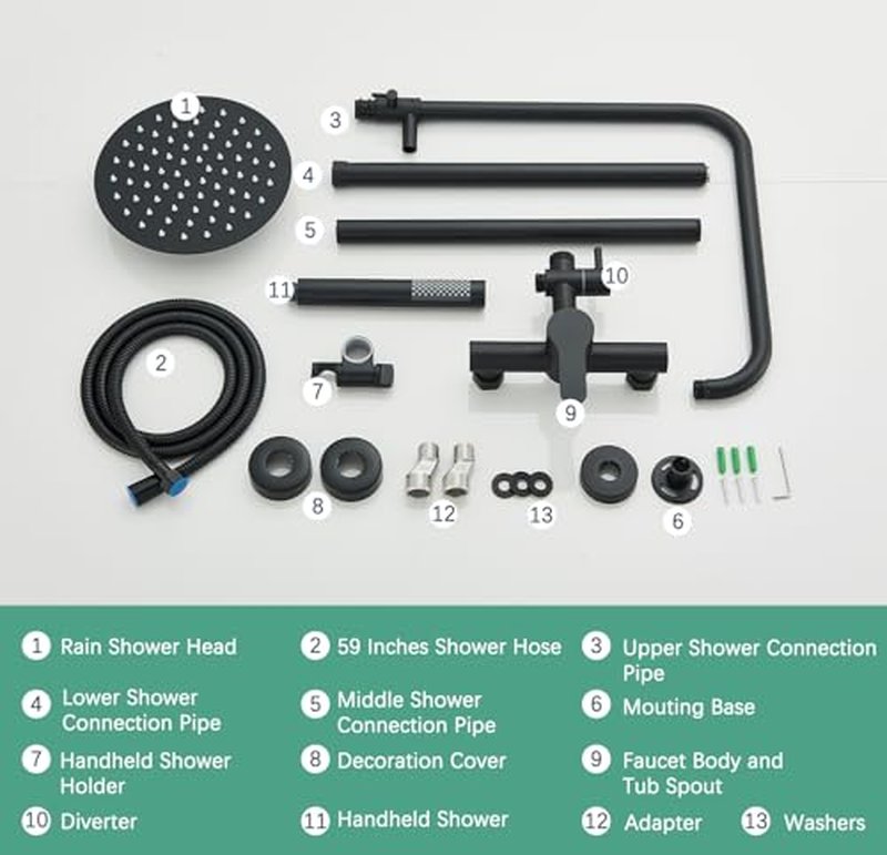 MOSSON Antique Brass Shower System Bathroom Shower Faucet Set with 8 Inch Shower Head Handheld Spray and 360 ° Rotation Tub Spout 2 Cross Handles Outdoor Shower Fixtures
